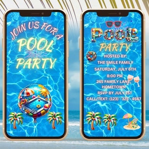 Pool Party Invitation Template, Animated Pool Party Invite, Summer Party Invitation, Digital Pool Party Invite, Editable Pool Party Invite