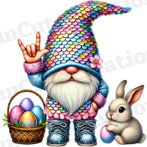 Easter Gnome I Love You ASL Clipart, I Love You ASL PNG, Sequin Love Gnome, Spring Gnome, Sparkly Gnome Clipart, Easter Clipart, Easter Gift