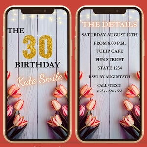 Digitales Video 30. Geburtstag Tulpe Einladung, animierte 30. Geburtstag Tulpe einladen, Blumen Geburtstag einladen, Tulpe Liebhaber Geschenk, Geburtstagsgeschenk