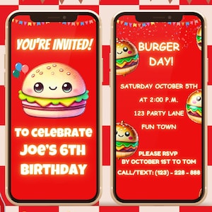 Burger Birthday Party Invitation Template, Burger Day Invitation, Digital Video Burger Invitation, Animated Burger Invite, Burger Lover Gift