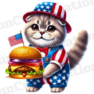 Clipart chat patriotique, clipart chat USA, 4 juillet chat PNG, drapeau américain chat Clipart, Clipart chat Memorial Day, chat de la fête de l&#39;indépendance PNG