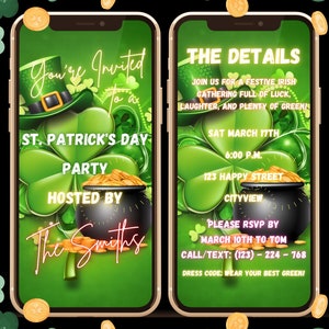 St. Patricks Day Party Einladung Vorlage, Digitales Video St. Patricks Day Party einladen, Kleeblatt Party einladen, irische Feier