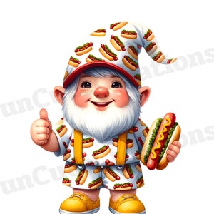 Hot Dog Gnome Clipart, Hot Dog Clipart, Gnome Food Clipart, Junk Food Clipart, Grill Party Gnome, Fast Food Clipart, Hot Dog Lover Gift