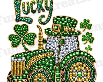 Strass Lucky St. Patrick's Day Trator PNG, Trevo PNG, Lucky Trator PNG, Strass St. Patrick's Day, Design de trator brilhante