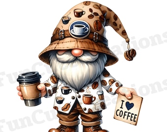 Koffiekabouter clipart, koffie clipart, koffieboon kabouter, café kabouter PNG, koffieliefhebber kabouter, met transparante achtergrond en commercieel gebruik