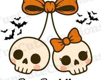 Kirschen Schädel PNG, Halloween Kirsche PNG, Schädel Schleife PNG, Halloween Girly Clipart, Halloween Schädel Clipart, Halloween Kokette Bogen Clipart