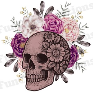 Halloween Floral Skull PNG, Flower Skull PNG, Spooky Romantic PNG, Trick or Treat Clipart, Floral Skull Shirt, Gothic Skull Clipart