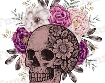 Caveira Floral de Halloween PNG, Caveira de Flor PNG, PNG Romântico Assustador, Clipart de Travessuras ou Gostosuras, Camiseta de Caveira Floral, Clipart de Caveira Gótica