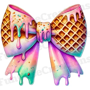 Kokette Schleife Eiscreme Tropf PNG, Eistüte Bogen PNG, Girly Sommer Clipart, Sommer Ästhetik PNG, Eiscreme Tropf Clipart, Dessert Clipart