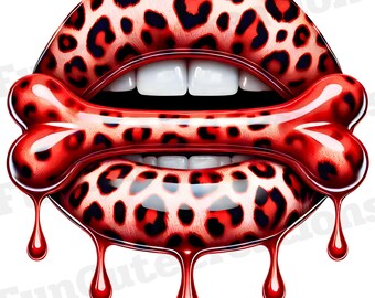 Leopard Dripping Lips with Bone PNG, Lips with Bone Clipart, Leopard Print Lips PNG, Fierce Lips Clipart, Edgy Lips Clipart, Animal Lovers