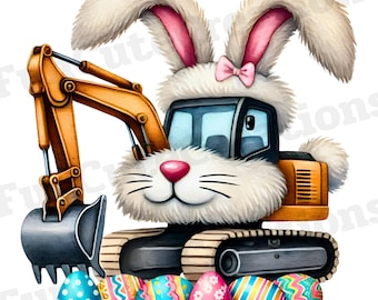 Easter Excavator PNG, I Dig Easter PNG, Digger Easter PNG, Eggs-cavator Easter Bunny, Easter Eggcavator Tractor, Excavator Construction
