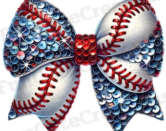 Red and Blue Coquette Baseball Bow PNG, Digital File Coquette Baseball Bow, Game Day PNG, Stylish Baseball Bow PNG, Baseball Lover Gift