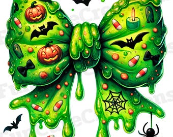 Laço de Slime de Halloween PNG, Laço Fofo Assustador PNG, Laço Coquete de Halloween, Temporada Assustadora PNG, Clipart de Gostosuras ou Travessuras, Clipart de Laço de Gotejamento de Halloween