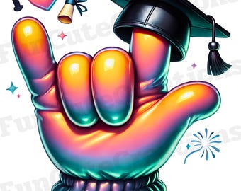 Boné de formatura, luva de mão, eu te amo, ASL PNG, boné de formatura e diploma PNG, clipart de parabéns, comemoração de formatura, decoração de festa de formatura