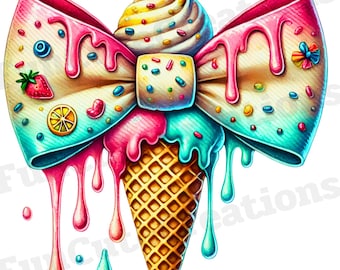 Eistüte Kokette Schleife PNG, Süßer Sommer PNG, Girly Sommer PNG, Sommer Ästhetik Clipart, Eiscreme Tropf Clipart, Dessert Clipart
