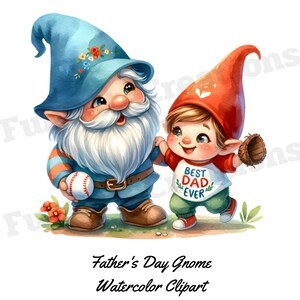 Father&#39;s Day Gnome Watercolor Clipart Bundle, Father&#39;s Day Clipart, Gifts for Dad, Gnome PNG, With Transparent Background and Commercial Use