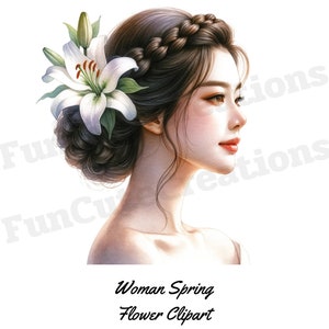 Frau Frühling Blume Clipart, schönes Mädchen Modell Clipart, Aquarell Frau Clipart, mit transparentem Hintergrund und kommerzieller Nutzung