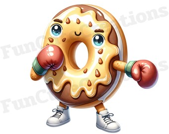 Donut oefening aquarel clipartbundel, workout donut, schattige donut clipart, donut png, met transparante achtergrond en commercieel gebruik