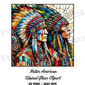 Native American Stained Glass Clipart, Native PNG, Indian Clipart, Indigenous Clipart, With Transparent Background and Commercial Use
