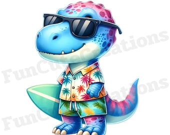 Summer Dinosaur Clipart, Dinosaur PNG, Beach Dinosaur, Dinosaur Lover Gift, Summer Clipart, With Transparent Background and Commercial Use
