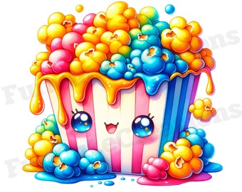 Popcorn Clipart, Popcorn PNG, Snack Clipart, Kawaii Popcorn Clipart, Popcorn Box Clipart, With Transparent Background and Commercial Use