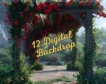 Rose Backdrop Set, Rose Garden Backdrop, Rose Arch Backdrop, Rose Pathway Backdrop, Rose Decorated Door, Rose Window Backdrop, Rose Lover