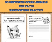 Ocean Animals Fun Facts Handwriting Practice, Printable Handwriting Practice Sheets, Trace and Write Practice, Homeschooling Resources
