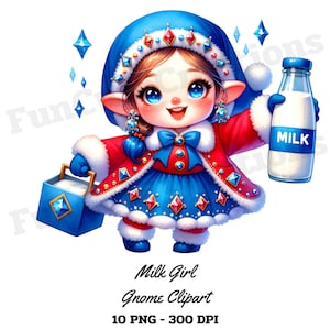 Clipart lait fille nain, clipart lait, clipart nain de laitière, clipart vie à la ferme, avec un fond Transparent et un usage Commercial
