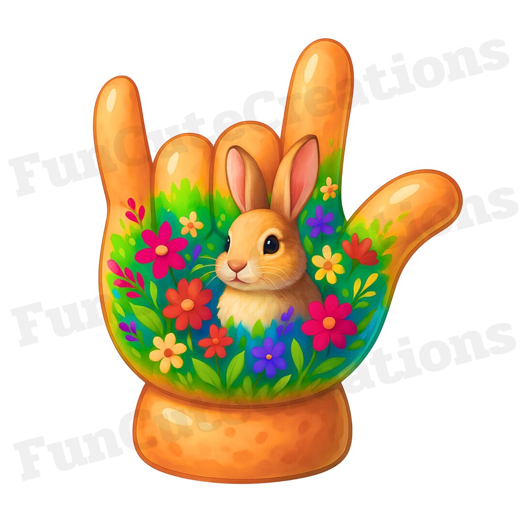 Deaf Sign Rabbit Spring Rabbit Hand Glove I Love You ASL PNG, Floral Bunny Sign Language ...