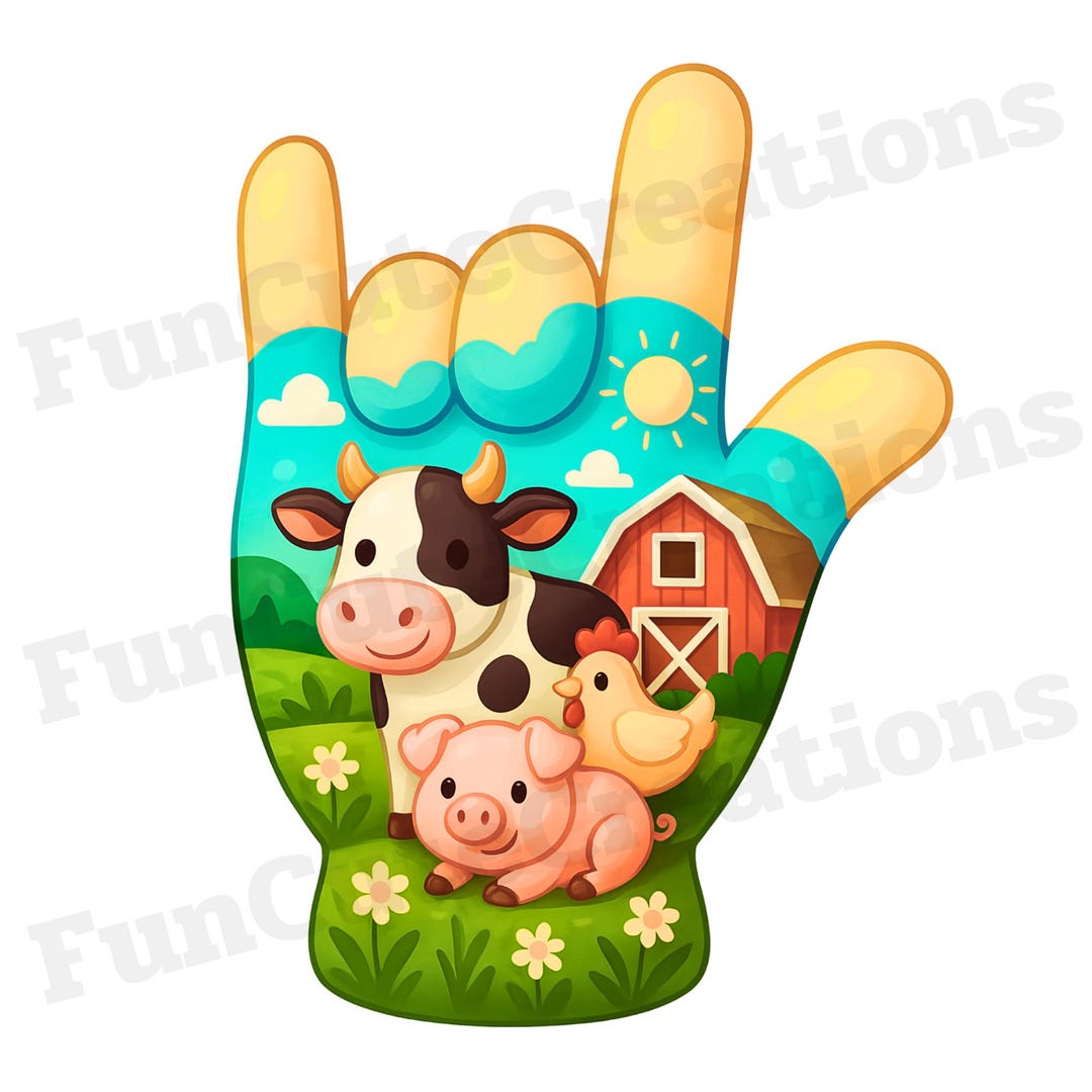 Farm Animals Hand Glove I Love You ASL PNG, Cute Farm Animals PNG, Farm ...