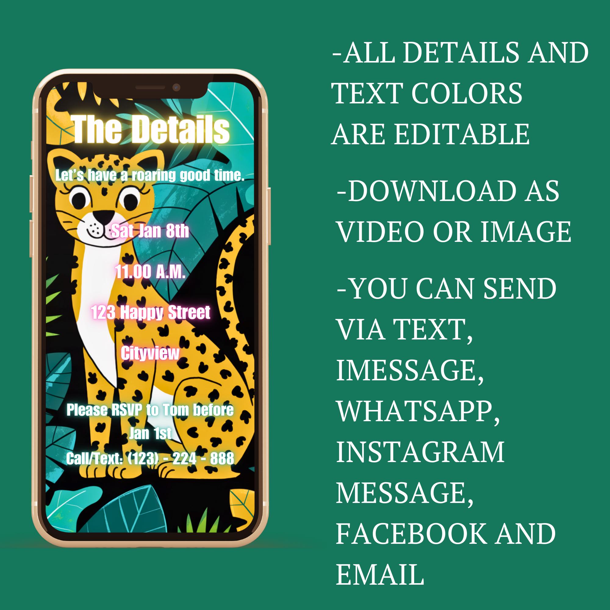 Leopard Birthday Invitation Template, Digital Video Leopard Birthday ...