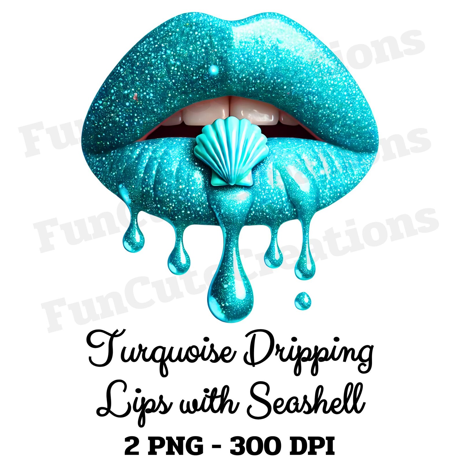 Turquoise Dripping Lips With Seashell PNG, Seashell Lips PNG, Ocean ...