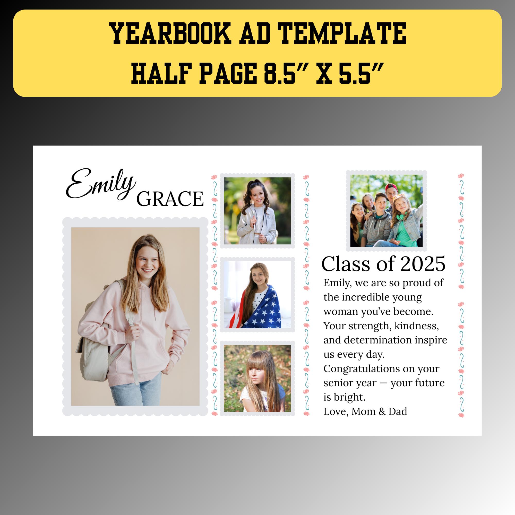 Yearbook Frameborder Yearbook Ad Template Small Flowers Border Half Page, Floral Yearbook ...