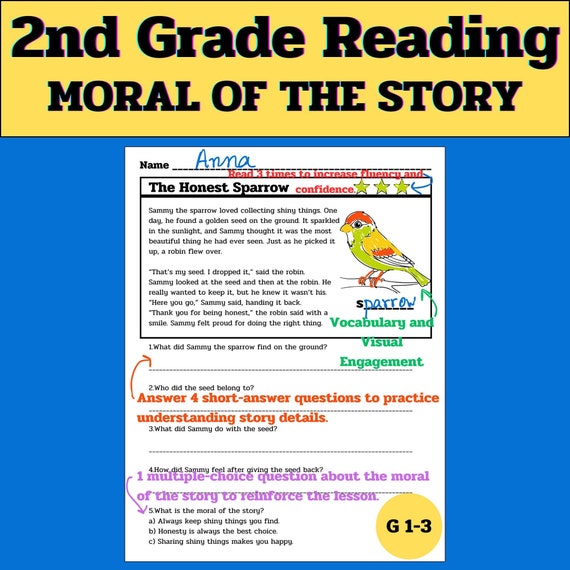 2nd Grade Reading Comprehension Worksheets Moral of the Story, Life Lessons for Kids, Early Literacy Worksheets, Short Stories for Kids