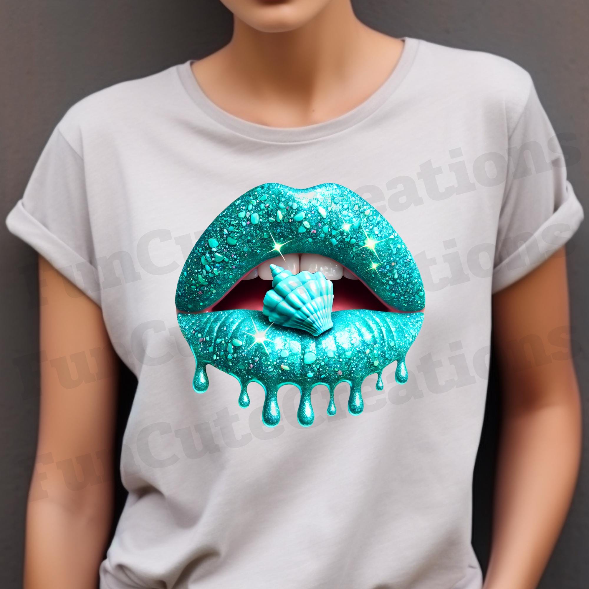 Turquoise Dripping Lips With Seashell PNG, Seashell Lips PNG, Ocean ...