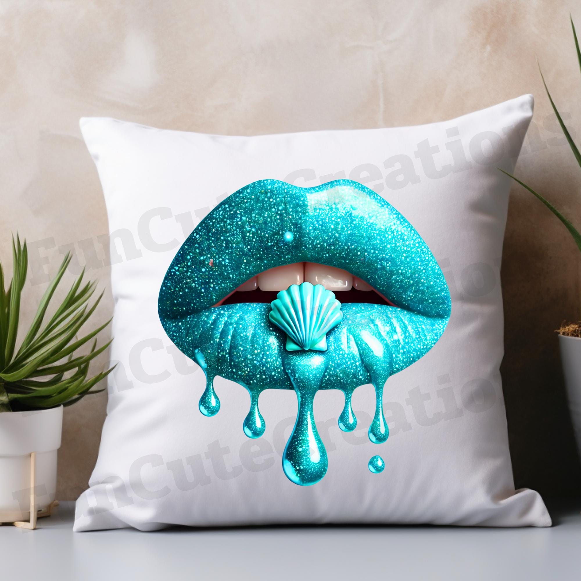 Turquoise Dripping Lips With Seashell PNG, Seashell Lips PNG, Ocean ...