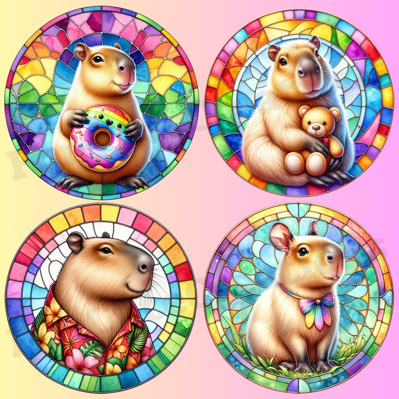 Capybara Stained Glass Watercolor Clipart, Capybara Stained Glass PNG ...