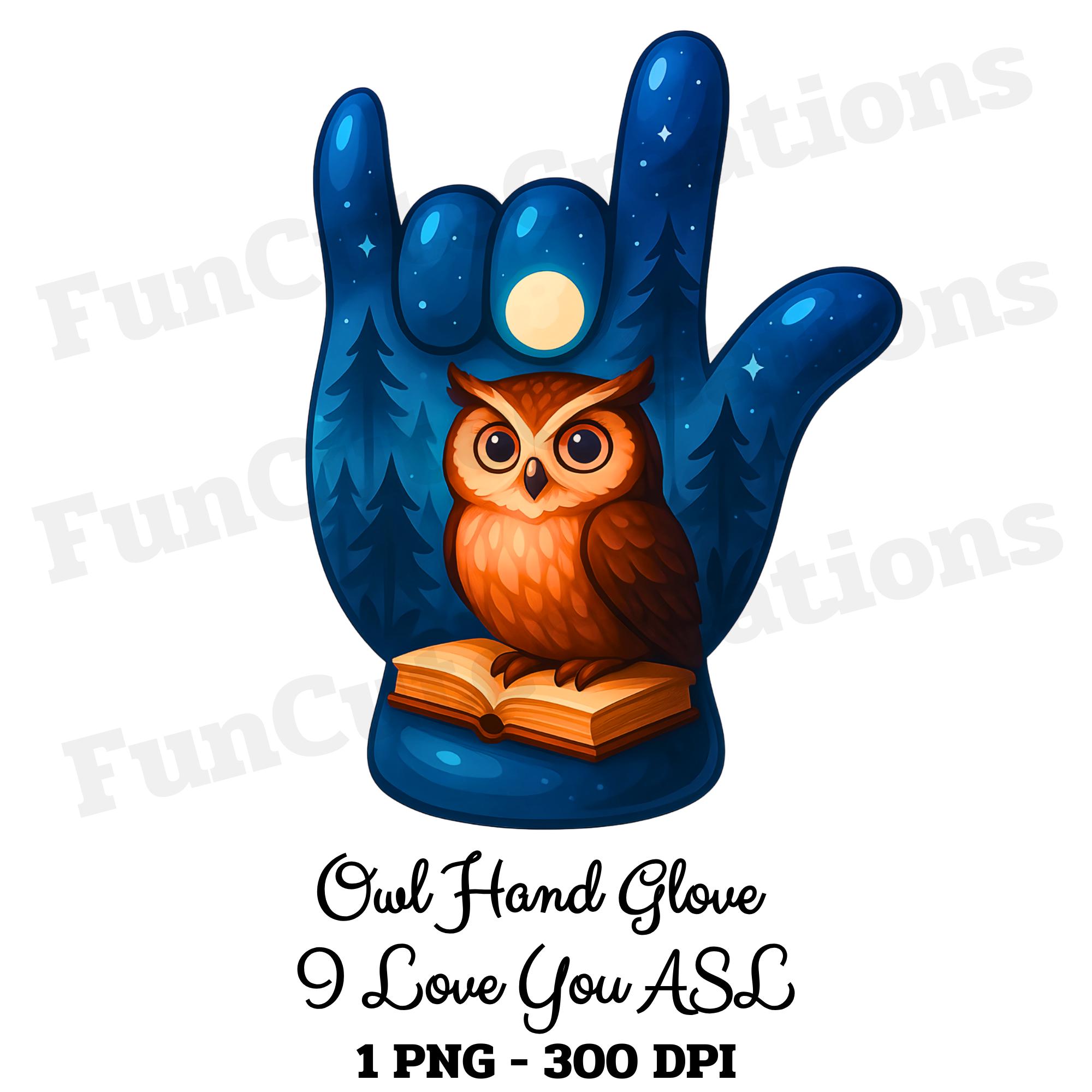 Owl Hand Glove I Love You ASL PNG, Owl Wisdom Clipart, Book Lover PNG ...