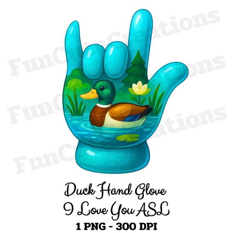 Duck Hand Glove I Love You ASL PNG, Cute Duck Hand Sign PNG, Duck Lover ...
