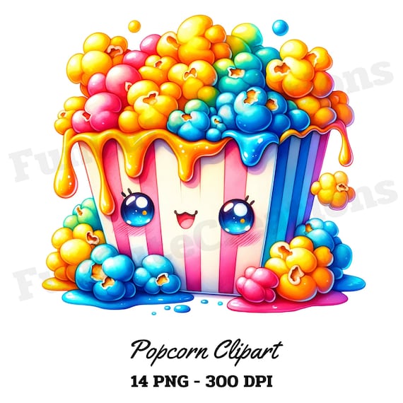 Popcorn Clipart, Popcorn PNG, Snack Clipart, Kawaii Popcorn