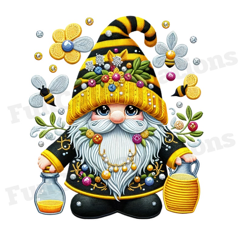 Bee and Honey Embroidery Gnome Clipart, Embroidery Clipart, Honey Bee ...