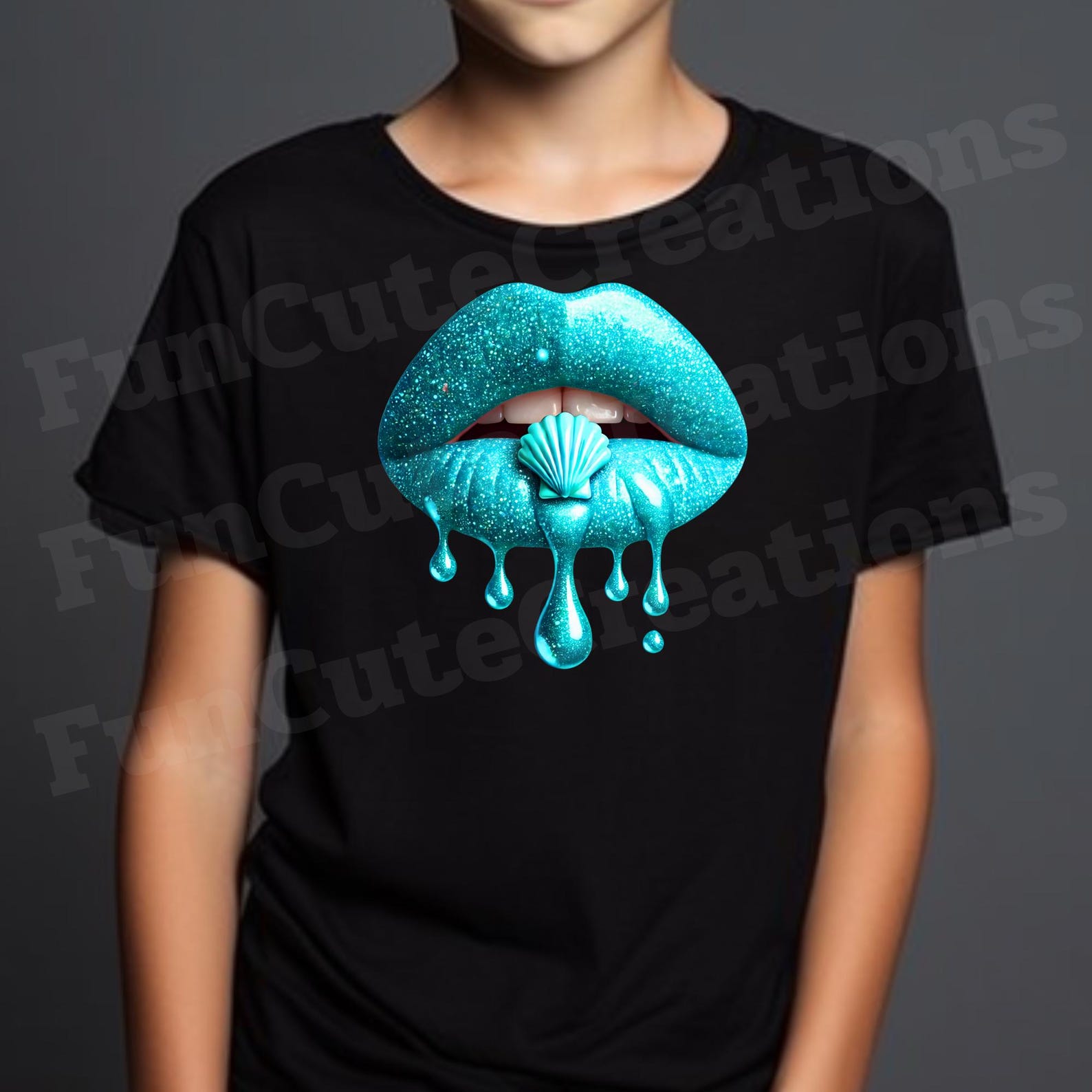 Turquoise Dripping Lips With Seashell PNG, Seashell Lips PNG, Ocean ...