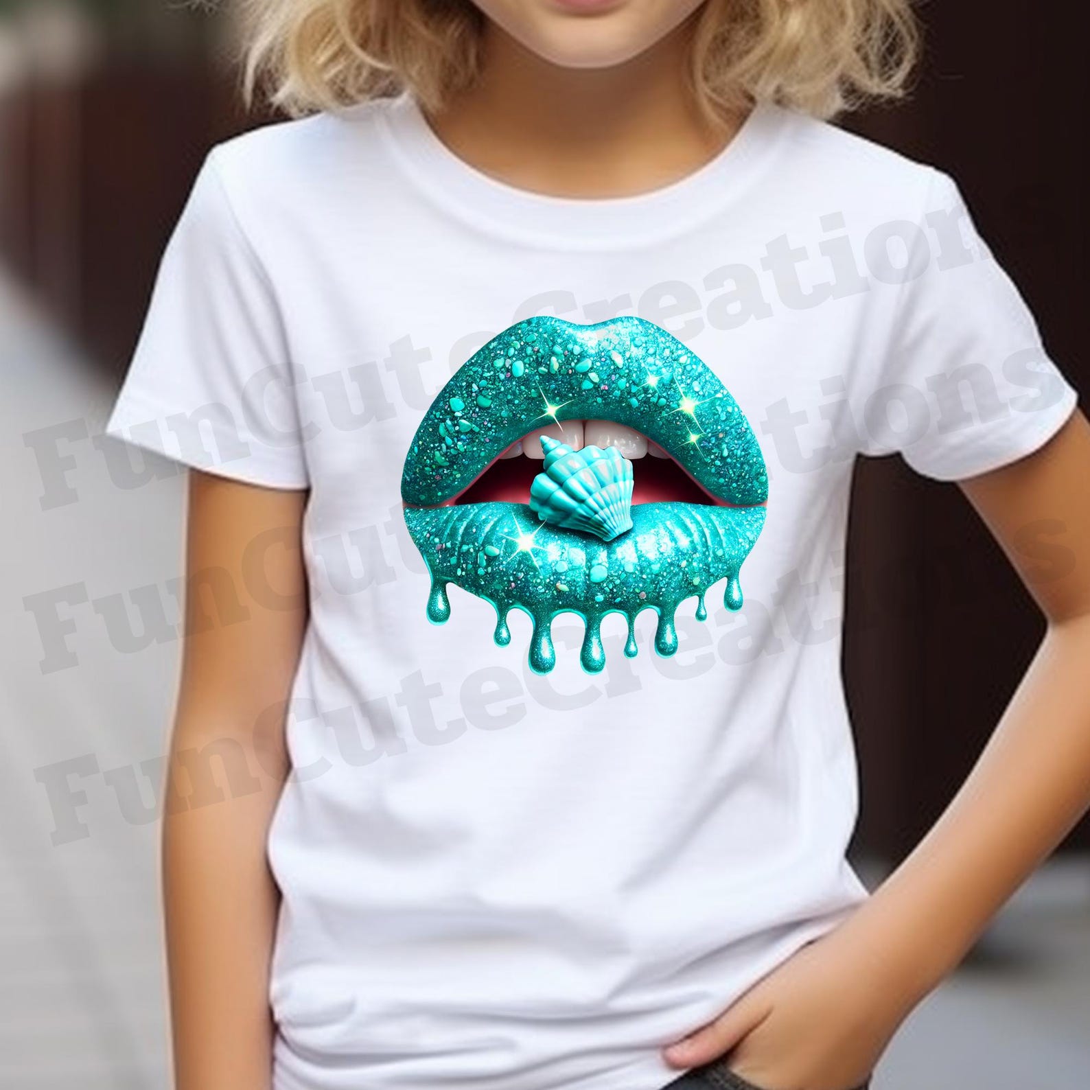Turquoise Dripping Lips With Seashell PNG, Seashell Lips PNG, Ocean ...