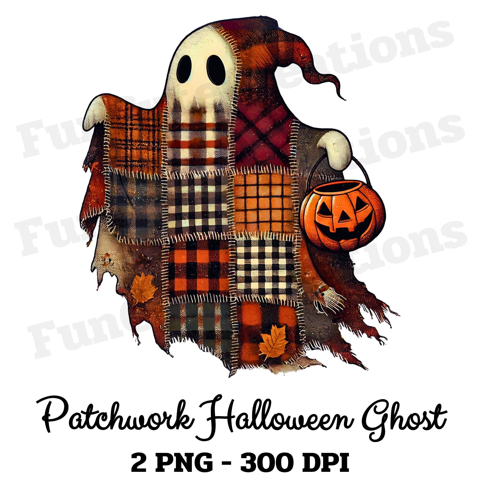 Patchwork Ghost Pattern Patchwork Halloween Ghost PNG, Halloween Quilt Clipart, Ghost Sewing ...