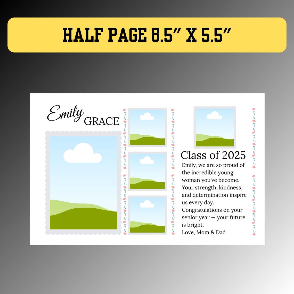 Yearbook Frameborder Yearbook Ad Template Small Flowers Border Half Page, Floral Yearbook ...