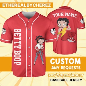Traje de equipo de béisbol de dibujos animados personalizado de Betty Boop en rojo genial