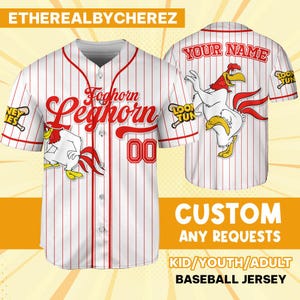 Personalizado Looney Tune Foghorn Leghorn Simple Baseball, Personalizado Crianças, Jovens, Adultos, Aniversário, Traje de Equipe de Desenho Animado