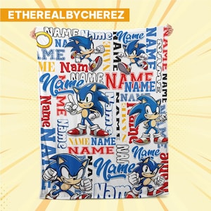 Personalized Sonic Hedgehog Fleece Blanket – Custom Name Disney Throw for Kid, Birthday Gift, Baby Shower, Gift for Boy and Girl