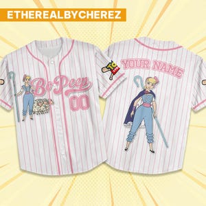 Beisebol personalizado Disney Toy Story Pink Po Beep, trajes de beisebol personalizados para crianças e adultos da Disney, camisa de aniversário do Toy Story, traje de beisebol