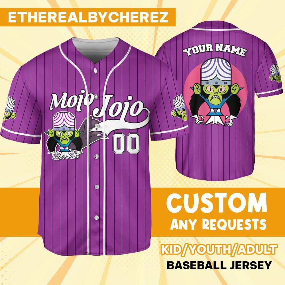 Discover Personalize Mojo Jojo Jersey Violet White, Powerpuff Girl, Cartoon Baseball Team Outfit